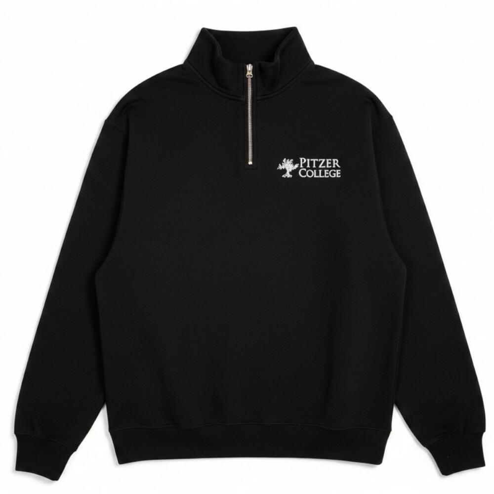 Pitzer College Pomona CA Men's Medium Black Quarter Zip Pullover Sweatshirt